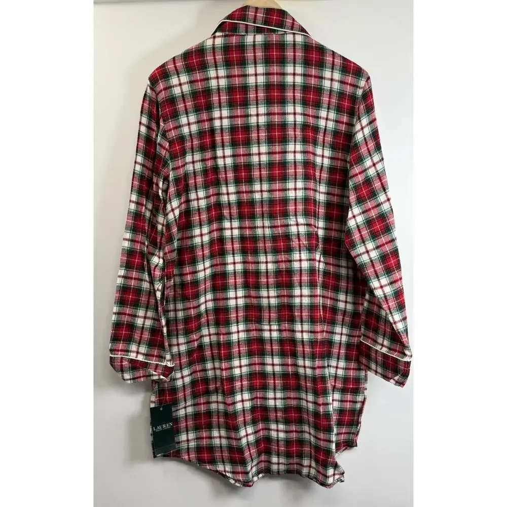 Lauren Ralph Lauren Plaid Flannel Sleep Shirt Nightgown NWT Red Green Cotton L - Picture 2 of 7